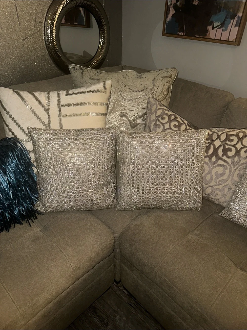 Decorative Rhinestone Throw Pillow Pair (2)